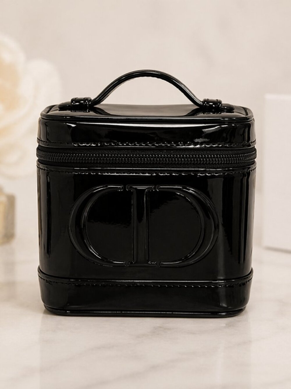 Christian Dior GWP Black Patent Vanity Case – Top Handle Mini Bag